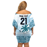 Custom Fiji Rugby Family Matching Off Shoulder Short Dress and Hawaiian Shirt History Champions World Cup 7s - Bllue LT9 - Polynesian Pride