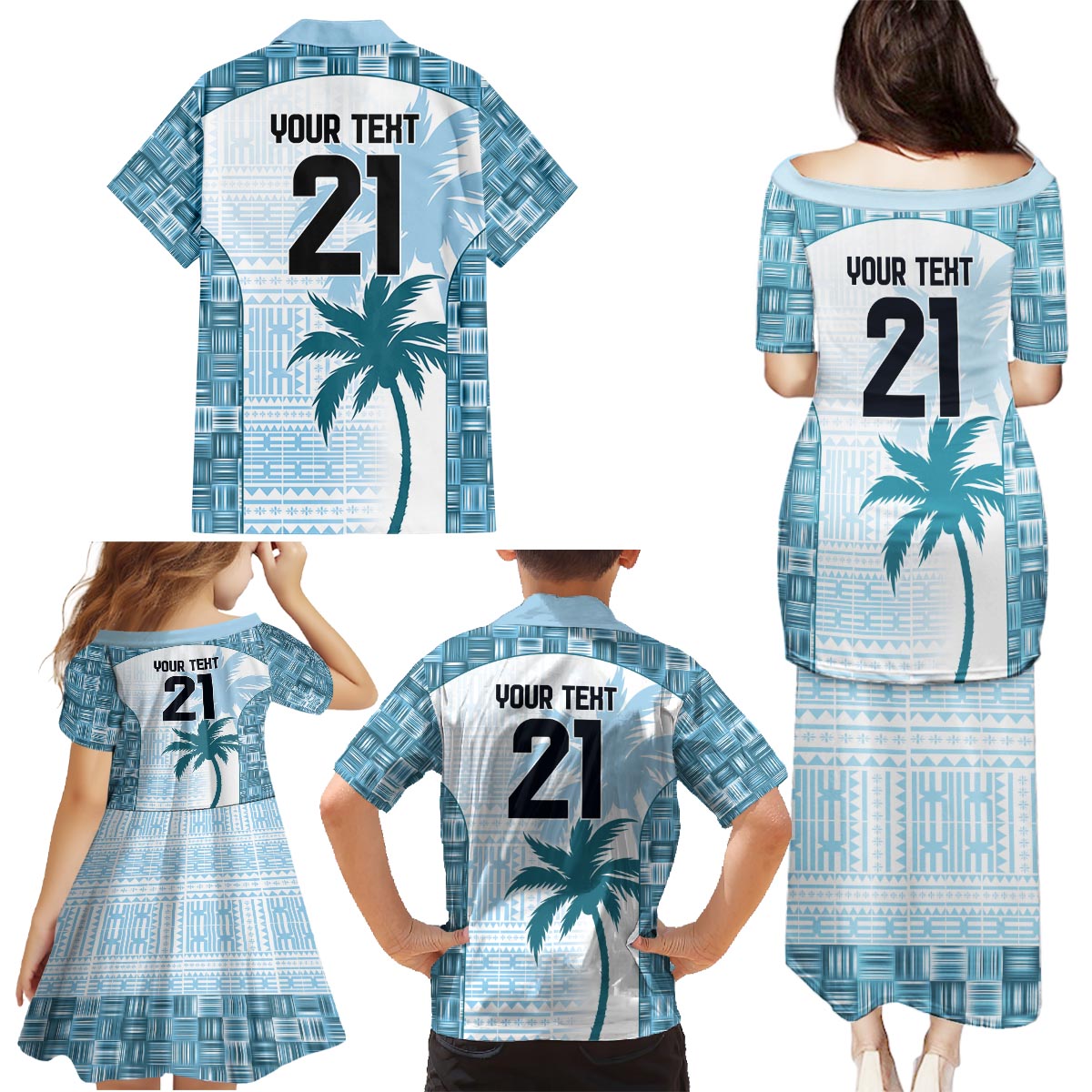 Custom Fiji Rugby Family Matching Puletasi and Hawaiian Shirt History Champions World Cup 7s - Bllue LT9 - Polynesian Pride