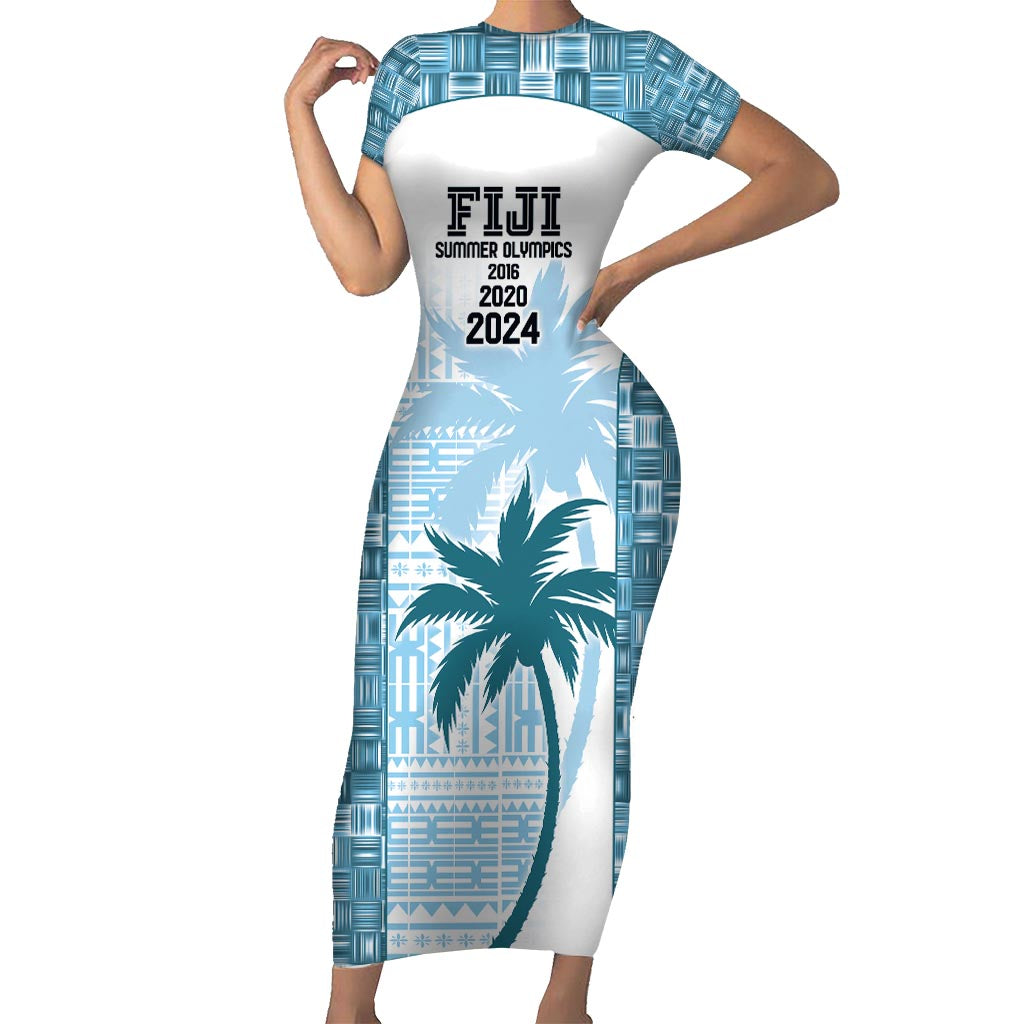 Custom Fiji Rugby Family Matching Short Sleeve Bodycon Dress and Hawaiian Shirt History Champions World Cup 7s - Bllue LT9 Mom's Dress Blue - Polynesian Pride