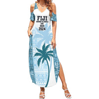 Custom Fiji Rugby Family Matching Summer Maxi Dress and Hawaiian Shirt History Champions World Cup 7s - Bllue LT9 Mom's Dress Blue - Polynesian Pride
