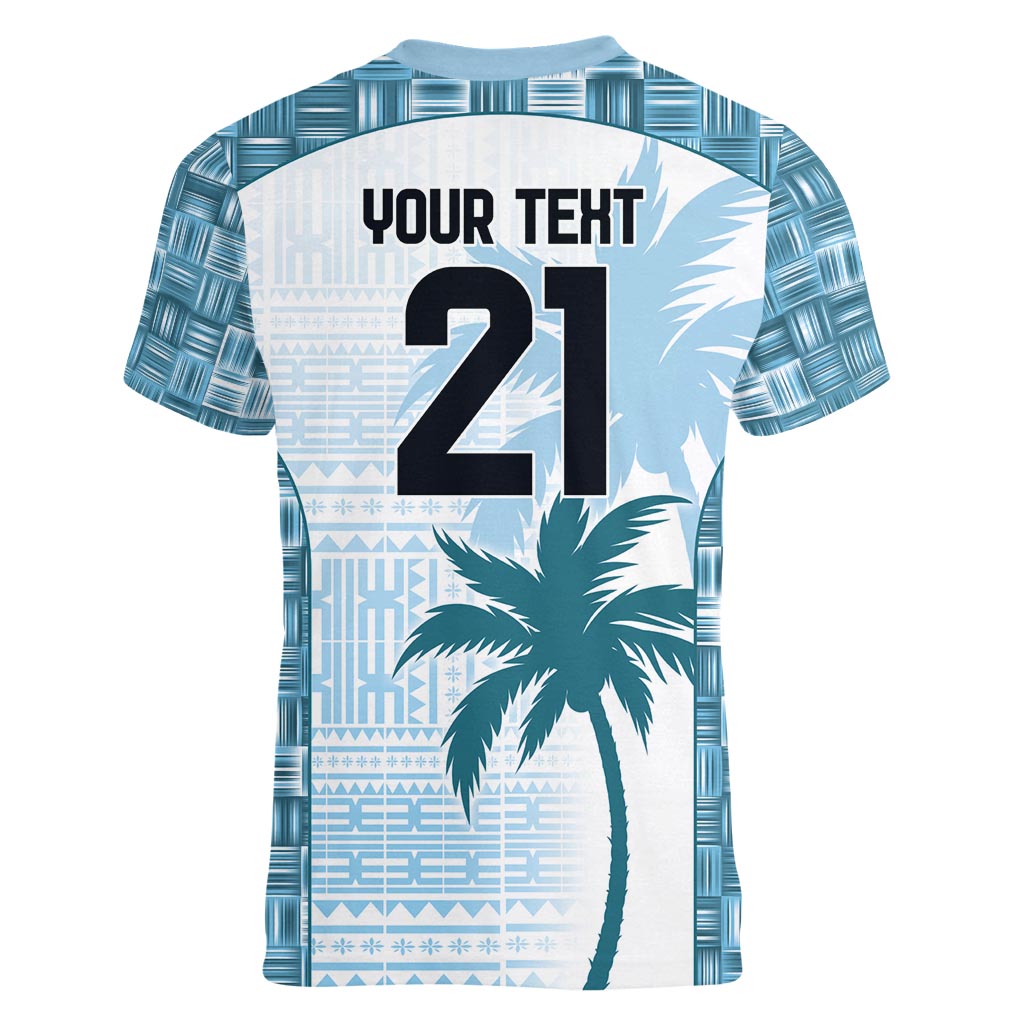 Custom Fiji Rugby Women V-Neck T-Shirt History Champions World Cup 7s - Bllue LT9 - Polynesian Pride