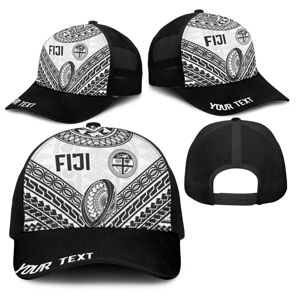 Personalised Rugby Fiji National Heritage Baseball Net Cap White Traditional Masi Inspired