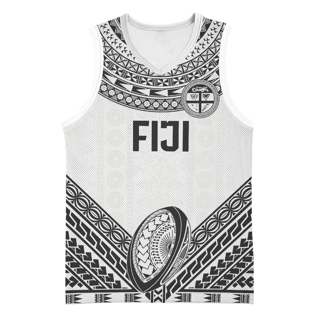 Custom Rugby Fiji National Heritage Basketball Jersey White Traditional Masi Inspired LT9 Unisex White - Polynesian Pride