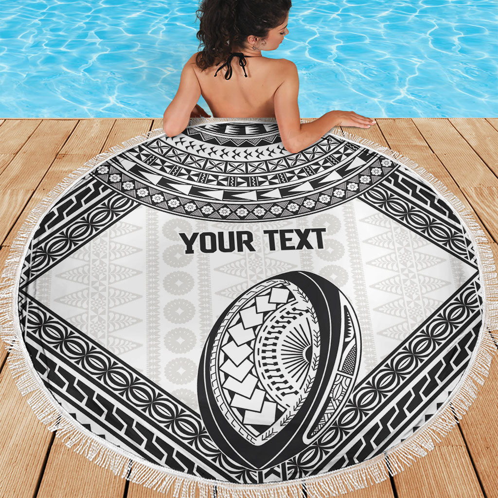 Custom Rugby Fiji National Heritage Beach Blanket White Traditional Masi Inspired