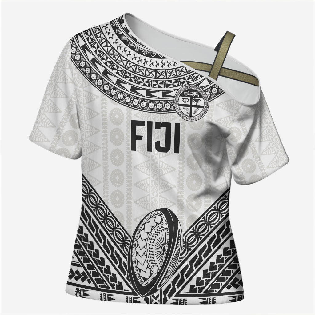 Custom Rugby Fiji National Heritage Cross Shoulder Shirt White Traditional Masi Inspired LT9 Female White - Polynesian Pride