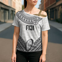 Custom Rugby Fiji National Heritage Cross Shoulder Shirt White Traditional Masi Inspired