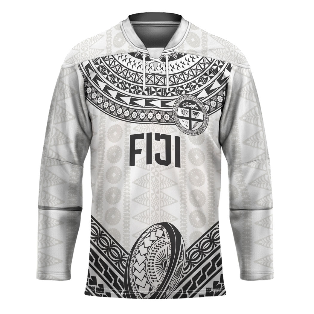 Custom Rugby Fiji National Heritage Hockey Jersey White Traditional Masi Inspired LT9 Unisex White - Polynesian Pride