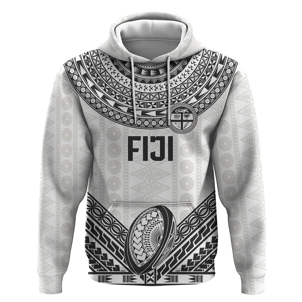 Custom Rugby Fiji National Heritage Hoodie White Traditional Masi Inspired LT9 Pullover Hoodie White - Polynesian Pride