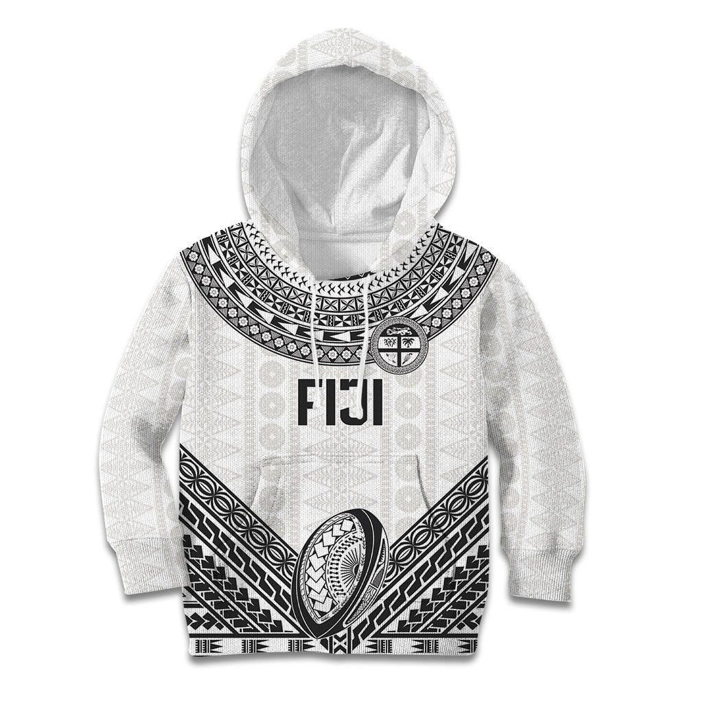 Custom Rugby Fiji National Heritage Kid Hoodie White Traditional Masi Inspired LT9 Hoodie White - Polynesian Pride