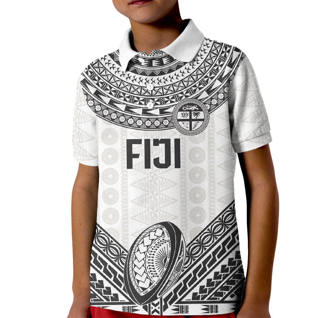 Custom Rugby Fiji National Heritage Kid Polo Shirt White Traditional Masi Inspired LT9 Kid White - Polynesian Pride