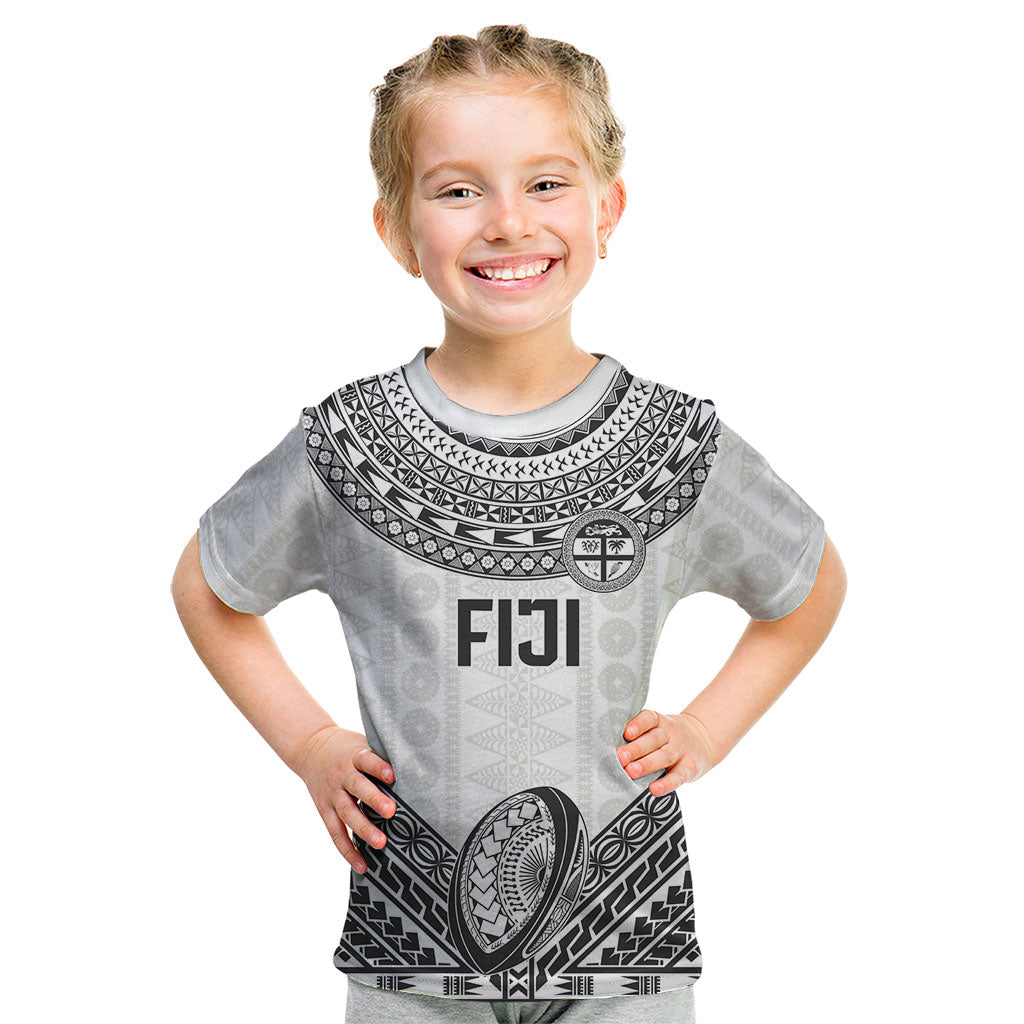 Custom Rugby Fiji National Heritage Kid T Shirt White Traditional Masi Inspired LT9 White - Polynesian Pride