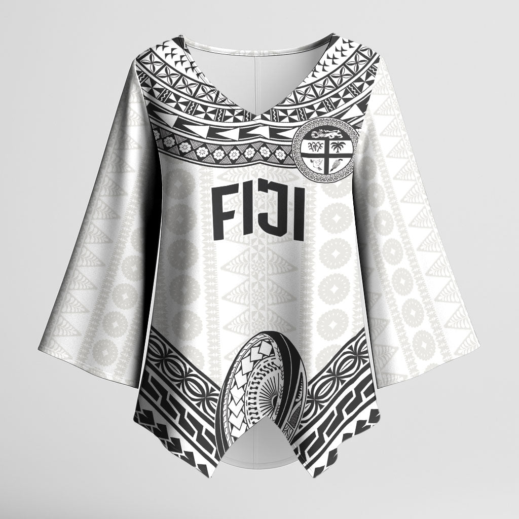 Custom Rugby Fiji National Heritage Kimono Sleeve Blouse White Traditional Masi Inspired LT9 Female White - Polynesian Pride