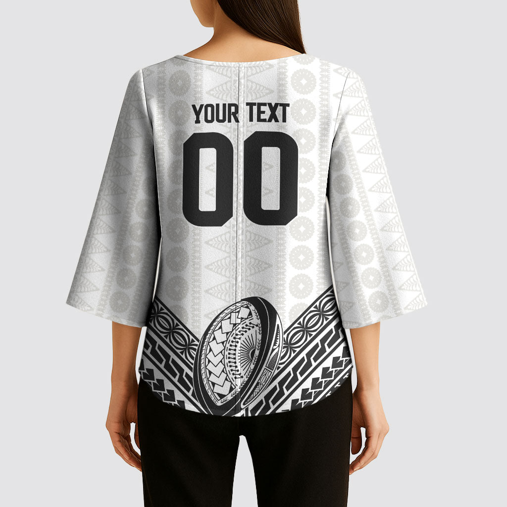 Custom Rugby Fiji National Heritage Kimono Sleeve Blouse White Traditional Masi Inspired