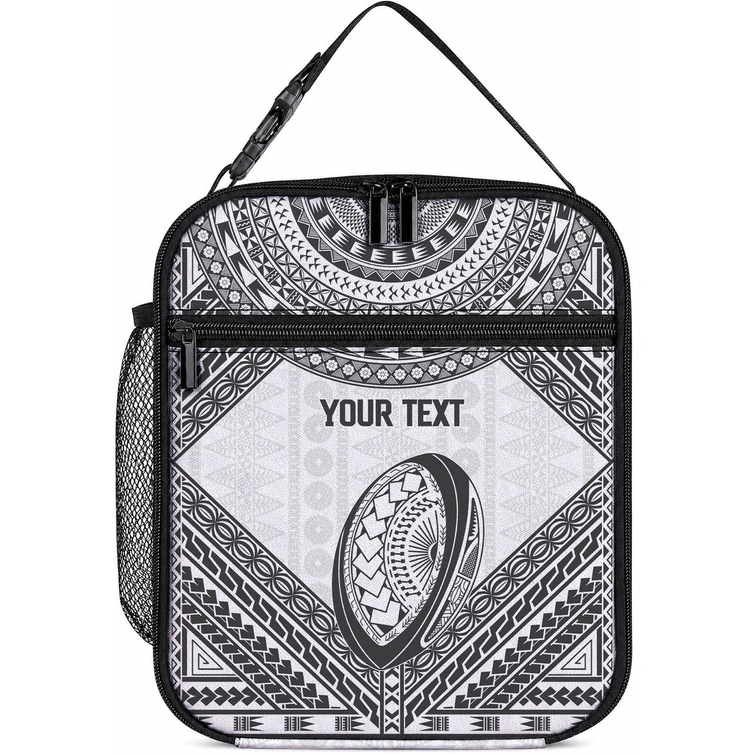 Custom Rugby Fiji National Heritage Lunch Bag White Traditional Masi Inspired LT9 10.2 × 8.3 × 4.3 inch White - Polynesian Pride