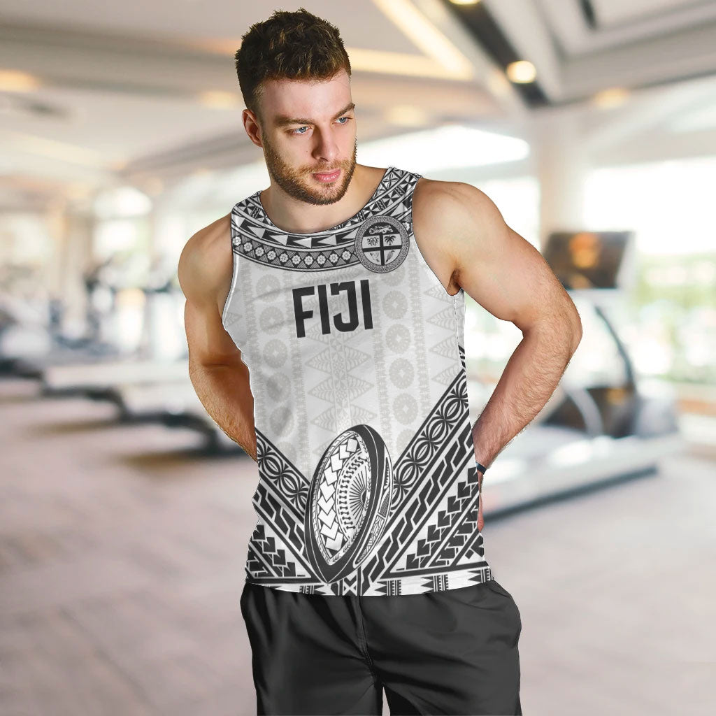 Custom Rugby Fiji National Heritage Men Tank Top White Traditional Masi Inspired LT9 White - Polynesian Pride