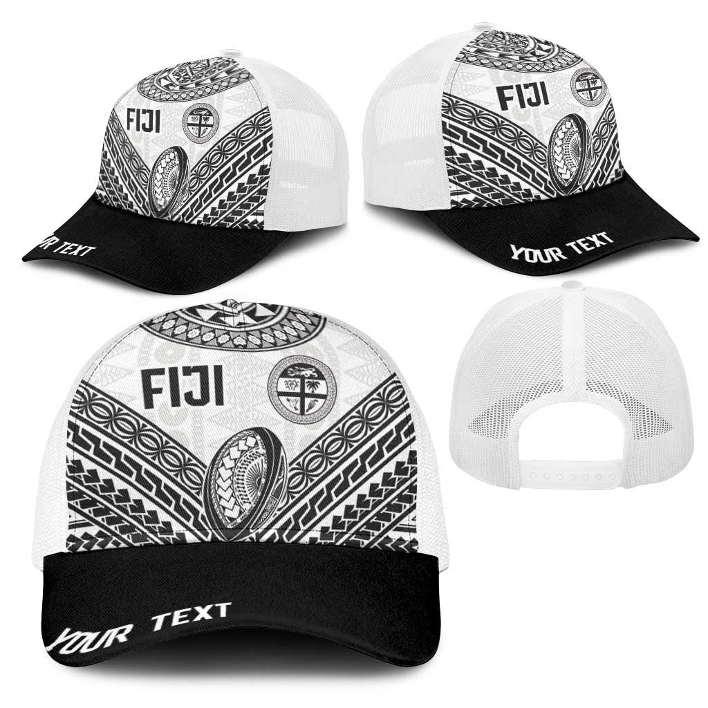 Personalised Rugby Fiji National Heritage Mesh Trucker Cap White Traditional Masi Inspired