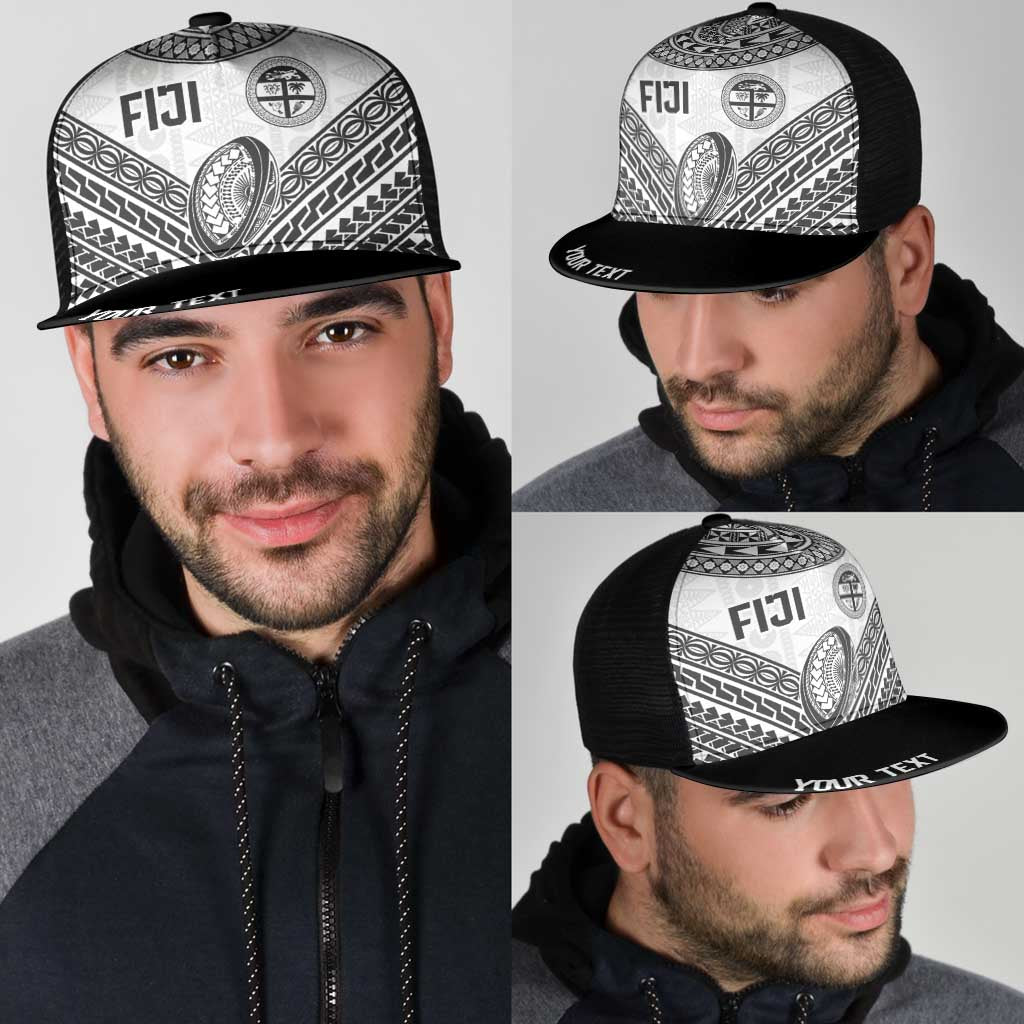Personalised Rugby Fiji National Heritage Mesh Trucker Cap White Traditional Masi Inspired