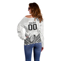 Custom Rugby Fiji National Heritage Off Shoulder Sweater White Traditional Masi Inspired