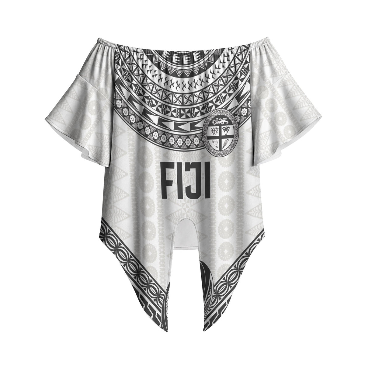 Custom Rugby Fiji National Heritage Off Shoulder Wrap Waist Top White Traditional Masi Inspired LT9 White - Polynesian Pride