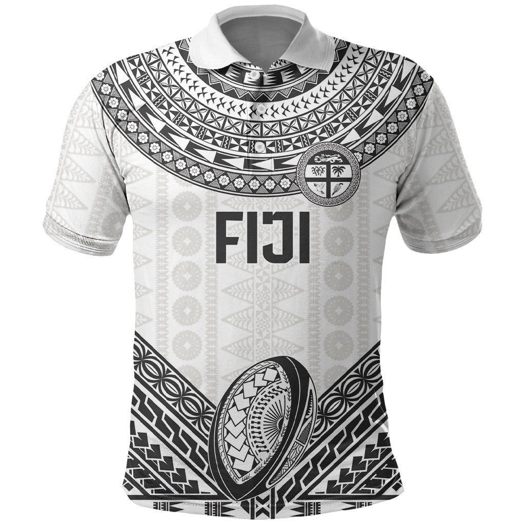 Custom Rugby Fiji National Heritage Polo Shirt White Traditional Masi Inspired LT9 White - Polynesian Pride