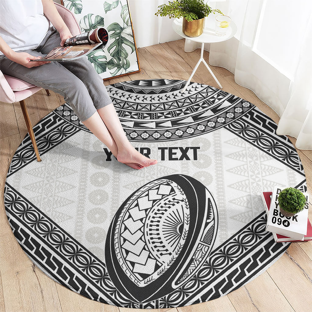 Custom Rugby Fiji National Heritage Round Carpet White Traditional Masi Inspired