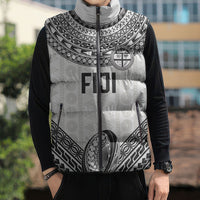 Custom Rugby Fiji National Heritage Sleeveless Puffer Jacket White Traditional Masi Inspired
