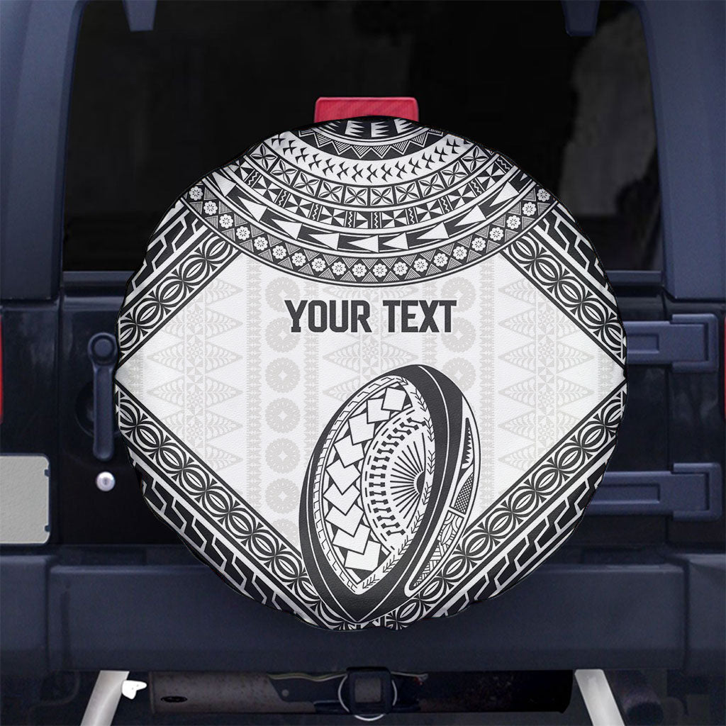 Custom Rugby Fiji National Heritage Spare Tire Cover White Traditional Masi Inspired LT9 No hole White - Polynesian Pride