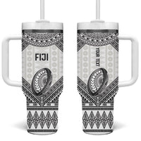 Custom Rugby Fiji National Heritage Tumbler With Handle White Traditional Masi Inspired
