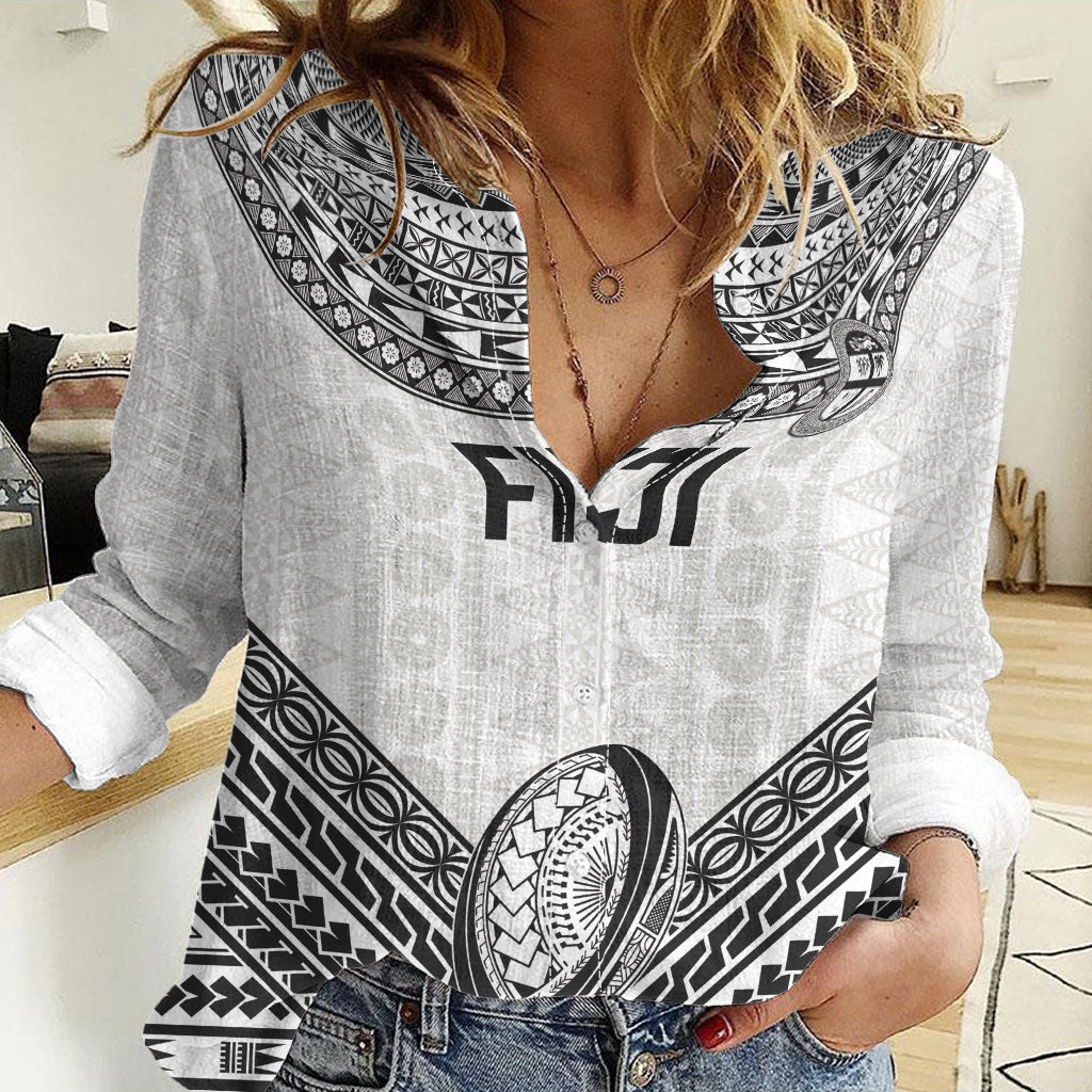 Custom Rugby Fiji National Heritage Women Casual Shirt White Traditional Masi Inspired LT9 Female White - Polynesian Pride