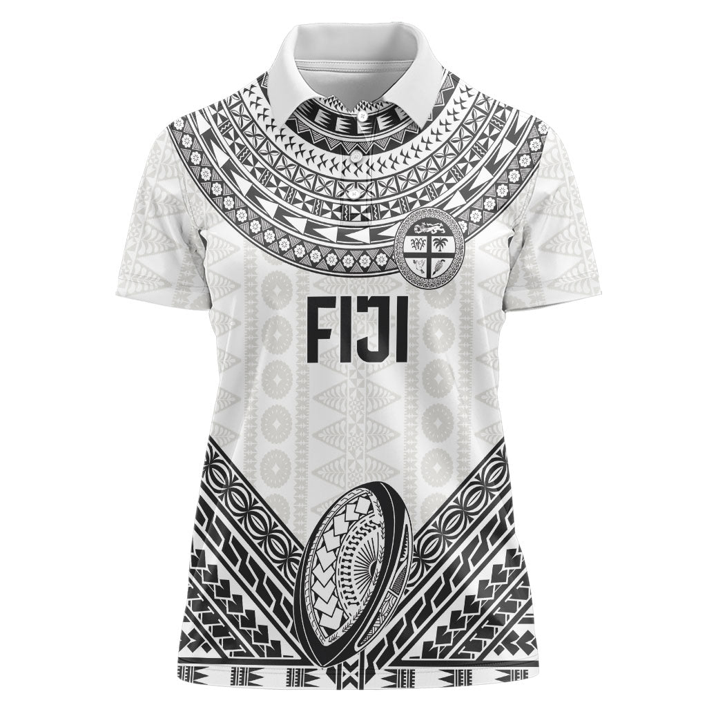 Custom Rugby Fiji National Heritage Women Polo Shirt White Traditional Masi Inspired LT9 Female White - Polynesian Pride
