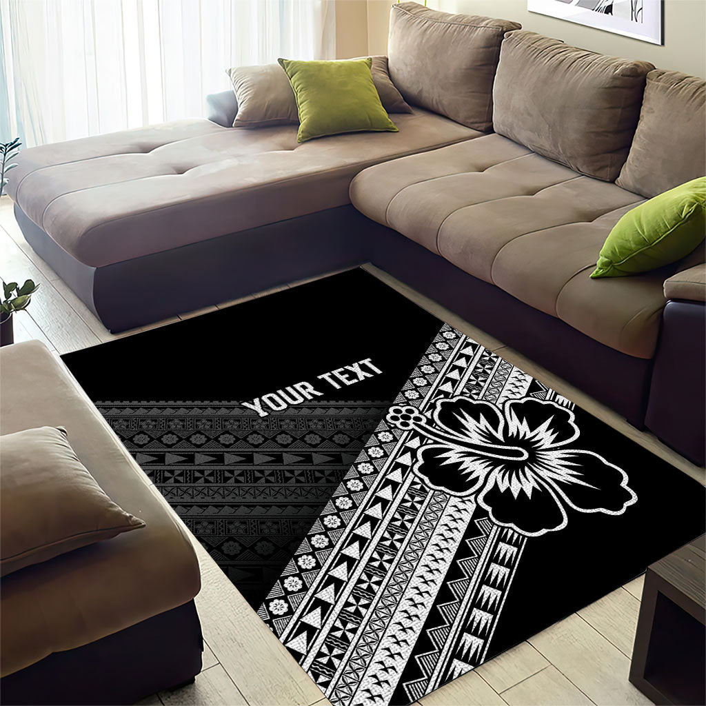 Custom Rugby Fiji Area Rug Black Traditional Masi Inspired