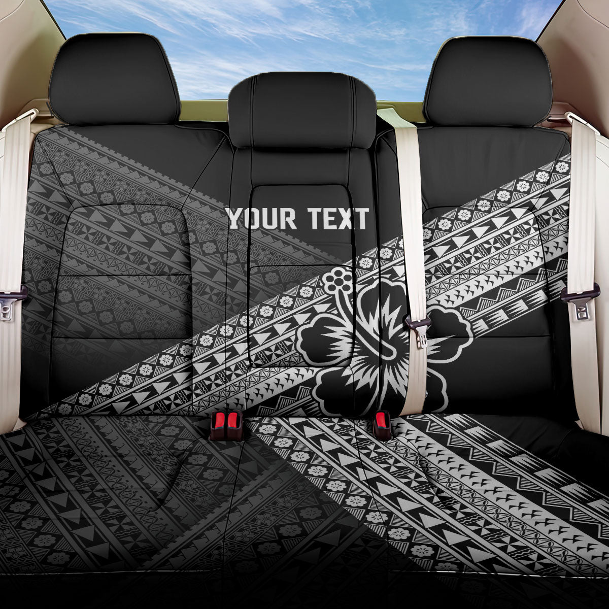 Custom Rugby Fiji Back Car Seat Cover Black Traditional Masi Inspired LT9 One Size Black - Polynesian Pride