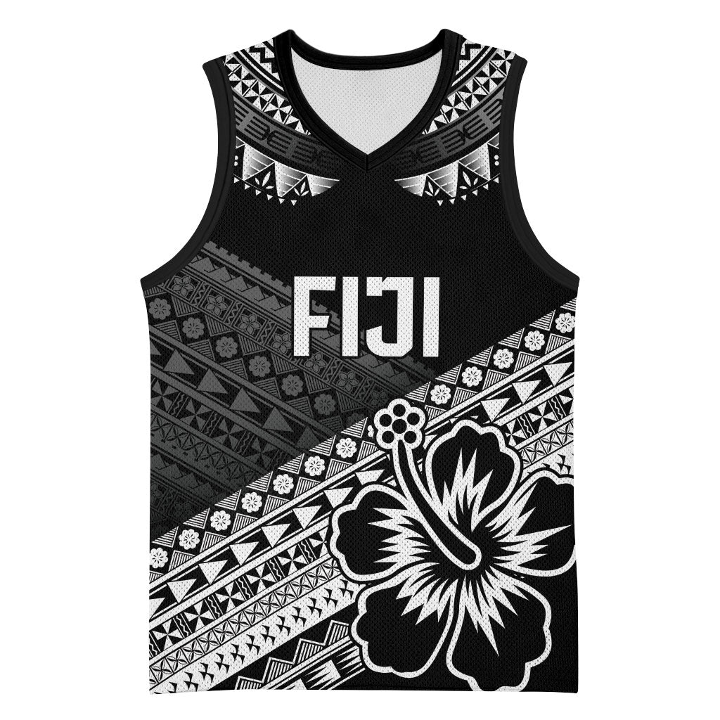 Custom Rugby Fiji Basketball Jersey Black Traditional Masi Inspired LT9 Unisex Black - Polynesian Pride