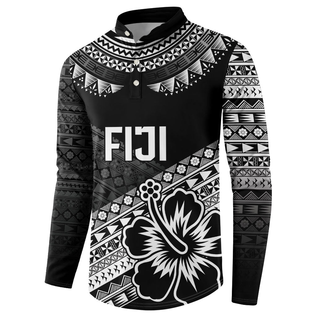 Custom Rugby Fiji Button Sweatshirt Black Traditional Masi Inspired
