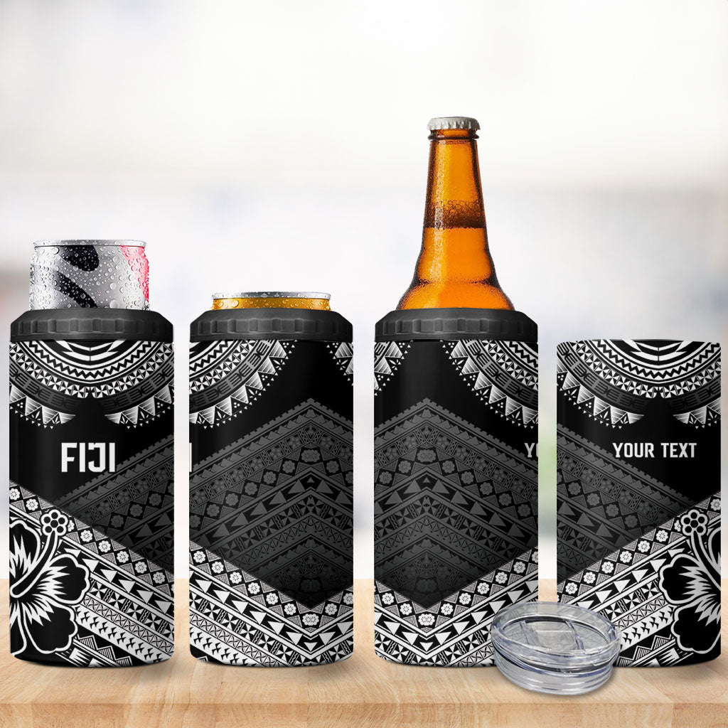Custom Rugby Fiji 4 in 1 Can Cooler Tumbler Black Traditional Masi Inspired