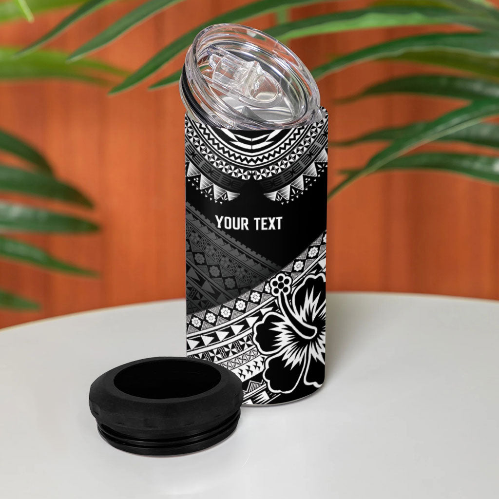 Custom Rugby Fiji 4 in 1 Can Cooler Tumbler Black Traditional Masi Inspired