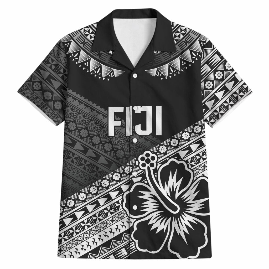 Custom Rugby Fiji Hawaiian Shirt Black Traditional Masi Inspired LT9 Black - Polynesian Pride