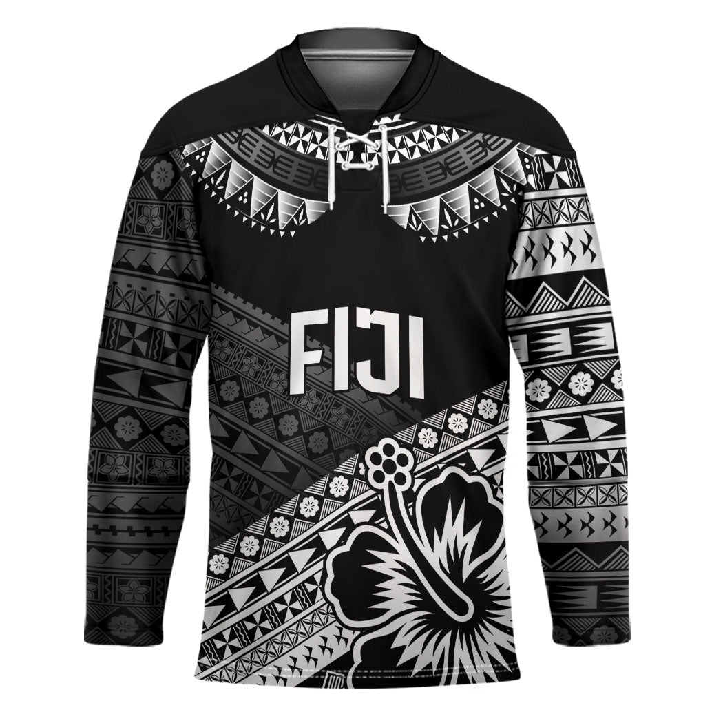 Custom Rugby Fiji Hockey Jersey Black Traditional Masi Inspired LT9 Unisex Black - Polynesian Pride