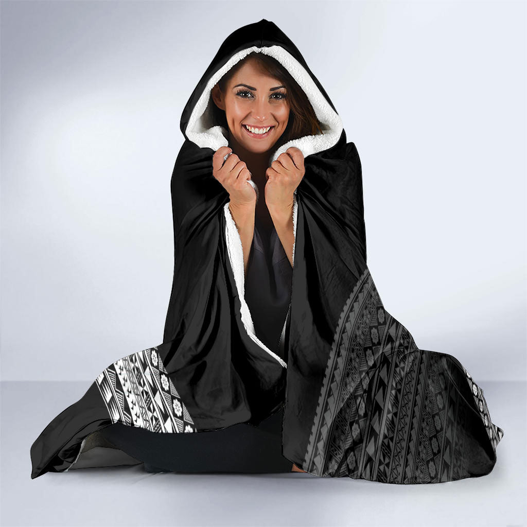 Custom Rugby Fiji Hooded Blanket Black Traditional Masi Inspired