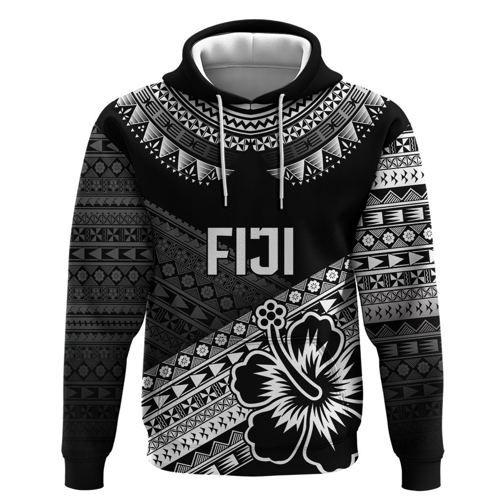 Custom Rugby Fiji Hoodie Black Traditional Masi Inspired LT9 Pullover Hoodie Black - Polynesian Pride