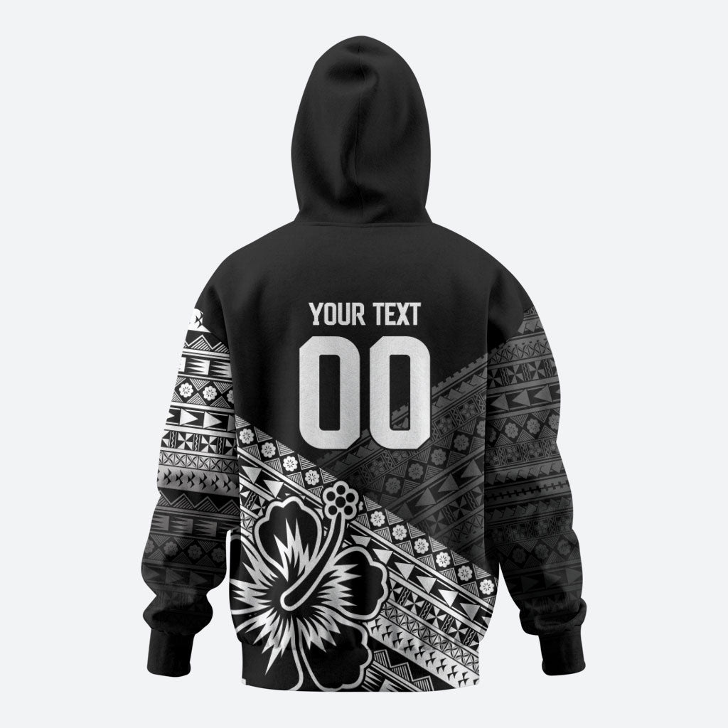 Custom Rugby Fiji Hoodie Black Traditional Masi Inspired