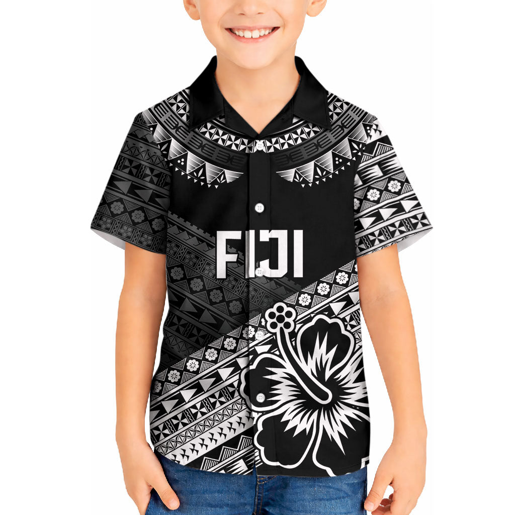 Custom Rugby Fiji Kid Hawaiian Shirt Black Traditional Masi Inspired LT9 Kid Black - Polynesian Pride
