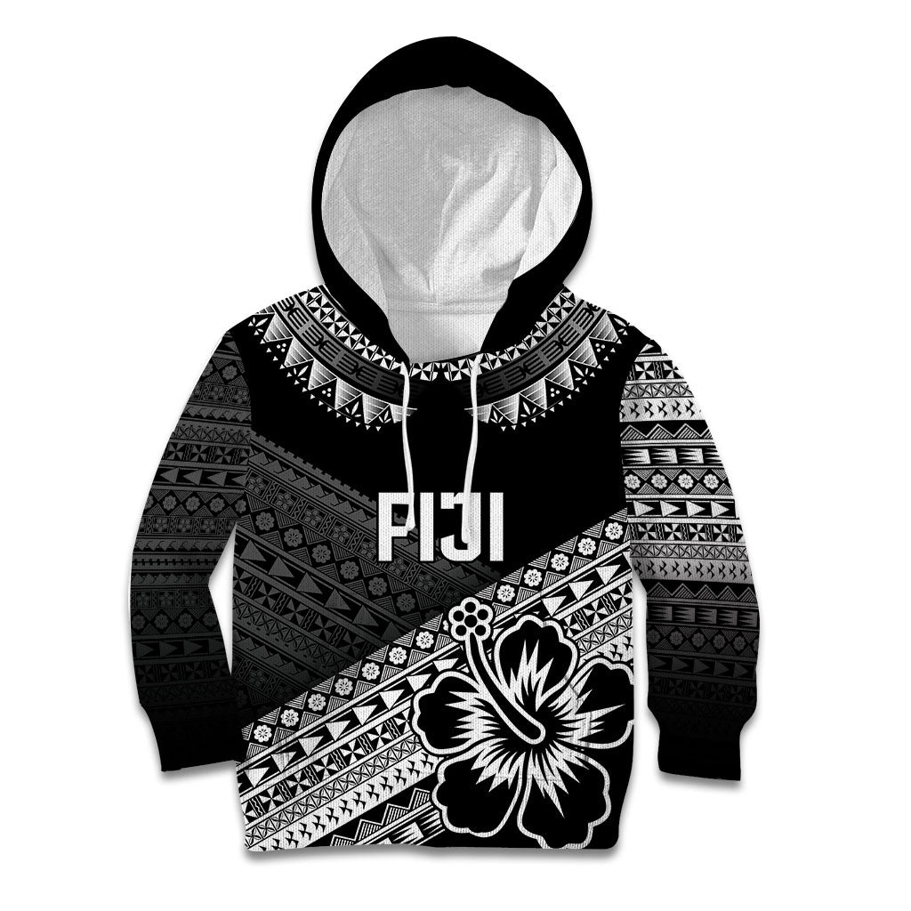 Custom Rugby Fiji Kid Hoodie Black Traditional Masi Inspired LT9 Hoodie Black - Polynesian Pride