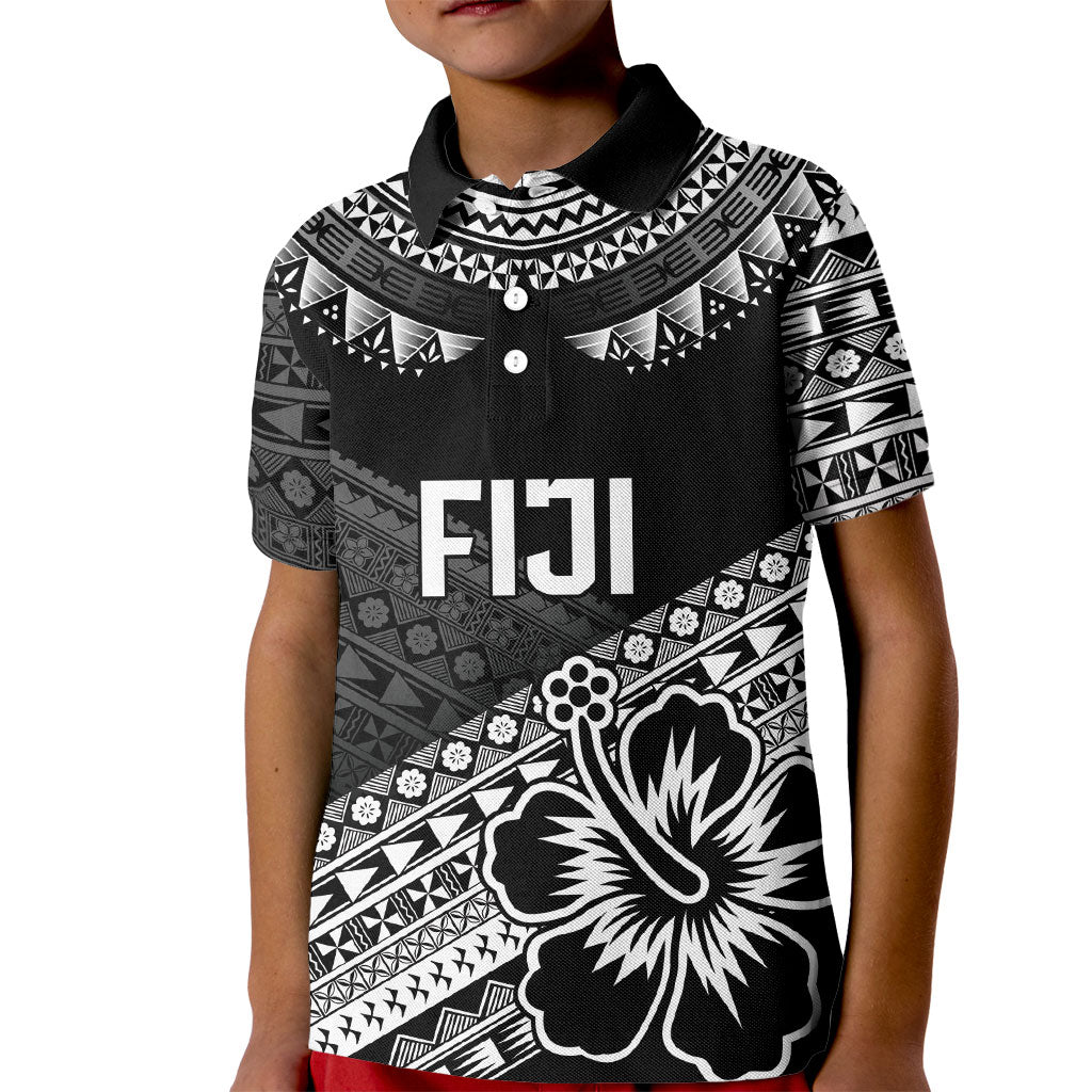 Custom Rugby Fiji Kid Polo Shirt Black Traditional Masi Inspired LT9 Kid Black - Polynesian Pride