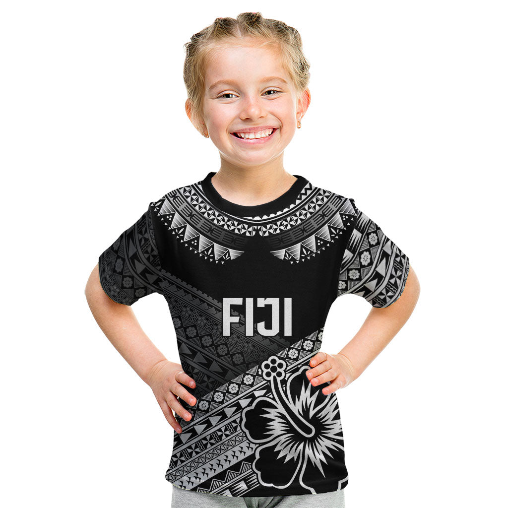 Custom Rugby Fiji Kid T Shirt Black Traditional Masi Inspired LT9 Black - Polynesian Pride