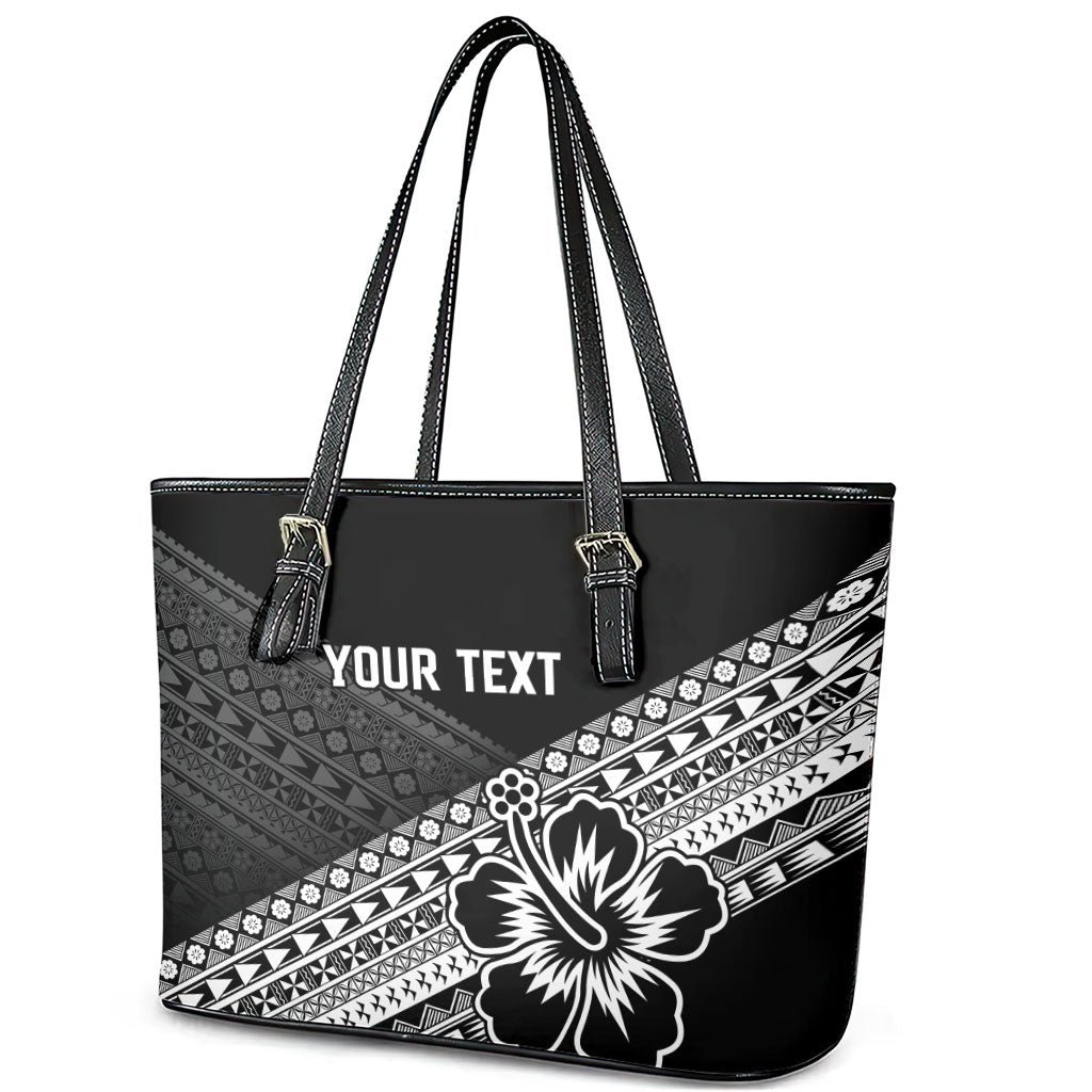 Custom Rugby Fiji Leather Tote Bag Black Traditional Masi Inspired