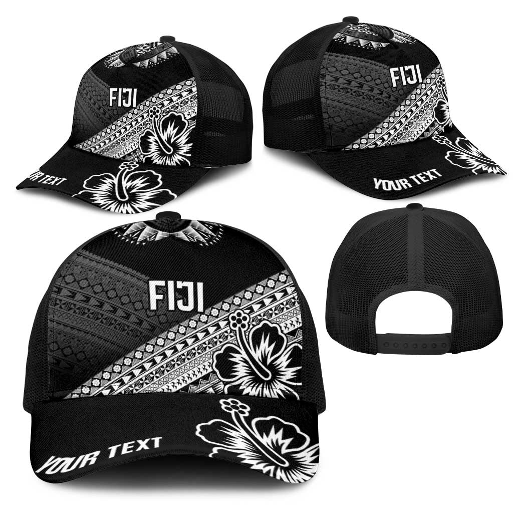 Personalised Rugby Fiji Mesh Trucker Cap Black Traditional Masi Inspired