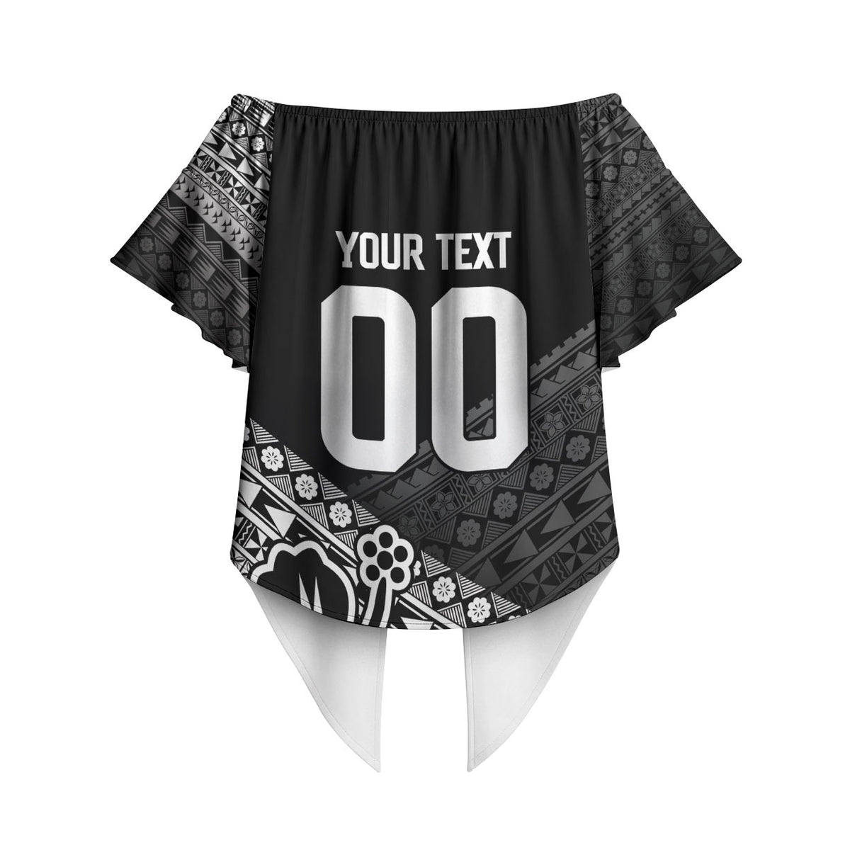 Custom Rugby Fiji Off Shoulder Wrap Waist Top Black Traditional Masi Inspired LT9 - Polynesian Pride