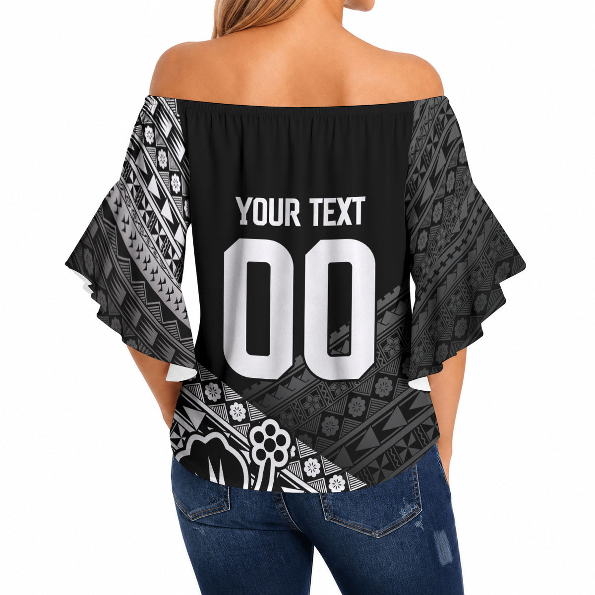 Custom Rugby Fiji Off Shoulder Wrap Waist Top Black Traditional Masi Inspired LT9 - Polynesian Pride