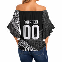 Custom Rugby Fiji Off Shoulder Wrap Waist Top Black Traditional Masi Inspired LT9 - Polynesian Pride